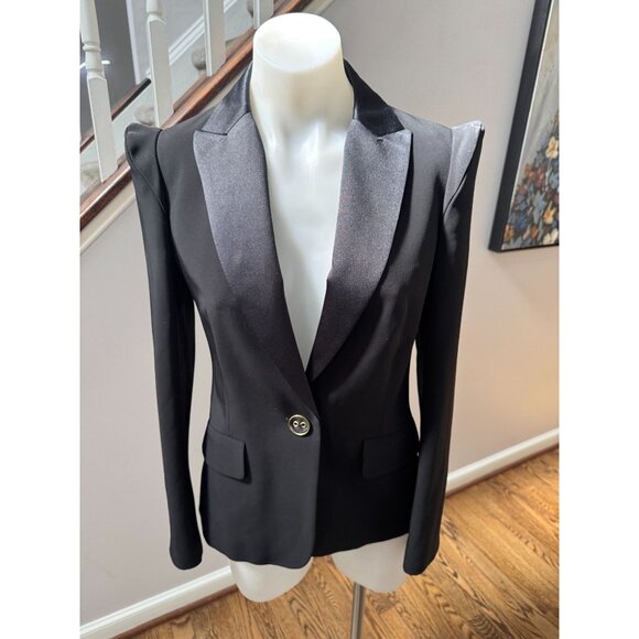 Love Moschino Tuxedo Blazer Jacket Black Crepe Satin Size 4 - Picture 1 of 6